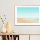 Affiche Lacanau Océan, plage du lion, dans un cadre, décoration intérieur, "Flâner" tableau d'une illustration minimaliste de DENADDA.