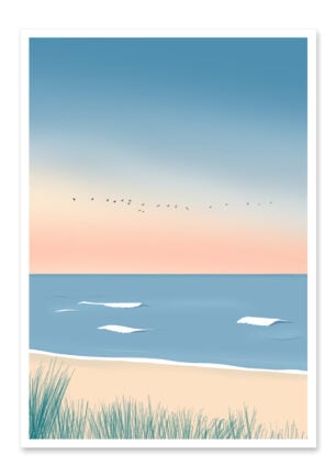 Affiche Lacanau Océan, plage sud "Inspirer la nature" une illustration minimaliste de DENADDA