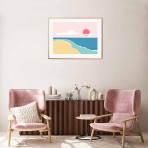 Affiche plage, bord de mer, dans un cadre, décoration intérieur, "Playa" tableau d'une illustration minimaliste de DENADDA.
