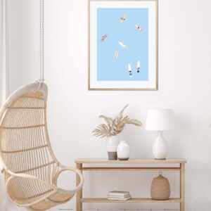 Affiche surf dans un cadre, poster, décoration intérieur, tableau d'une illustration minimaliste de DENADDA.