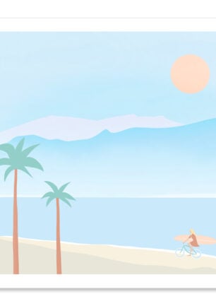 Affiche vacances d'été à la plage, bord de mer "Aloha bike" une illustration minimaliste de DENADDA