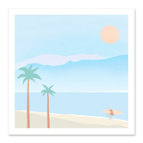 Affiche vacances d'été à la plage, bord de mer "Aloha bike" une illustration minimaliste de DENADDA