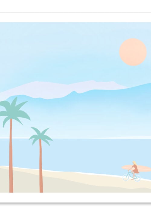 Affiche vacances d'été à la plage, bord de mer "Aloha bike" une illustration minimaliste de DENADDA