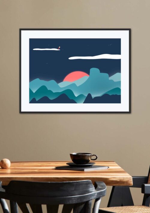 Tableau des montagnes en Australie "Blue Mountains" DENADDA Affiche Blue Mountains dans un cadre, dessin des montagnes en Australie, poster, décoration intérieur, tableau d'une illustration minimaliste de DENADDA.