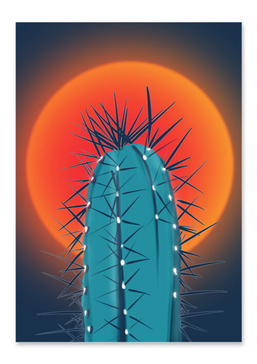 Affiche cactus minimaliste, dessin d'un cactus au coucher du soleil, une illustration minimaliste de DENADDA