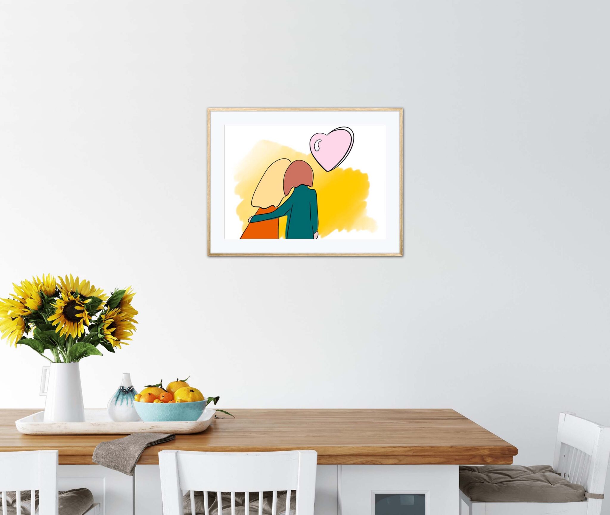 Affiche couple amour dans un cadre, dessin d'un couple amoureux de dos, poster, décoration murale, intérieur, tableau d'une illustration minimaliste de DENADDA.