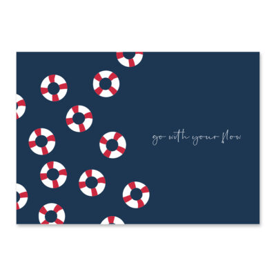 Affiche minimaliste, un dessin avec des bouées et une citation go with your flow, une illustration minimaliste de DENADDA