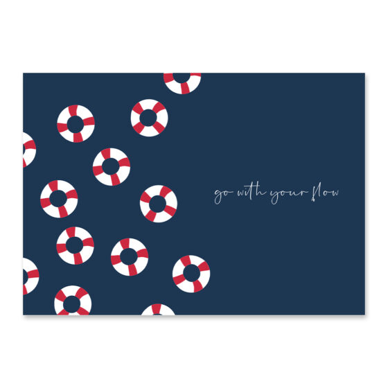 Affiche minimaliste, un dessin avec des bouées et une citation go with your flow, une illustration minimaliste de DENADDA