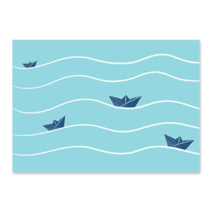 Affiche minimaliste, un dessin de cocotte en papier qui navigue sur l'eau, une illustration minimaliste de DENADDA