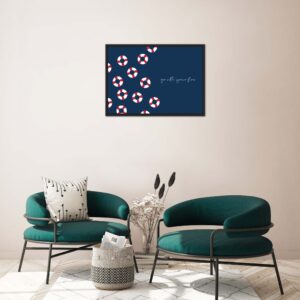 Affiche minimaliste dans un cadre, dessin de bouées avec citation, poster, décoration murale, intérieur, tableau d'une illustration minimaliste de DENADDA.