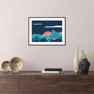 Affiche montagne dans un cadre, dessin des Blue Mountains en Australie, poster, décoration intérieur, tableau d'une illustration minimaliste de DENADDA.