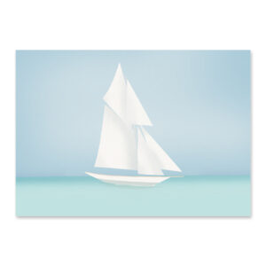 Affiche Pen Duick, dessin du bateau d'Eric Tabarly, un voilier vogue en mer, une illustration minimaliste de DENADDA