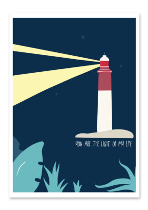 Affiche phare du Cap Ferret, dessin du phare du Cap Ferret de nuit, une illustration minimaliste de DENADDA