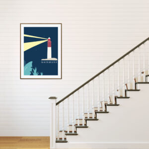 Affiche phare Cap Ferret, dessin du phare du Cap Ferret de nuit, poster, décoration murale, intérieur, tableau d'une illustration minimaliste de DENADDA.