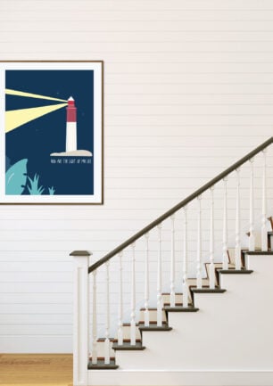Affiche phare Cap Ferret, dessin du phare du Cap Ferret de nuit, poster, décoration murale, intérieur, tableau d'une illustration minimaliste de DENADDA.