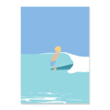 Affiche surf, dessin d'un enfant qui surf sur une vague, ce poster surf est une illustration minimaliste de DENADDA