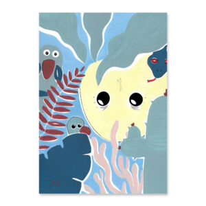 Affiche tortue de mer, dessin d'EYA, une magnifique tortue et ses amis, une illustration minimaliste de DENADDA