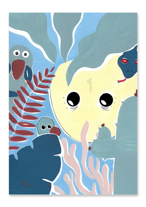 Affiche tortue de mer, dessin d'EYA, une magnifique tortue et ses amis, une illustration minimaliste de DENADDA
