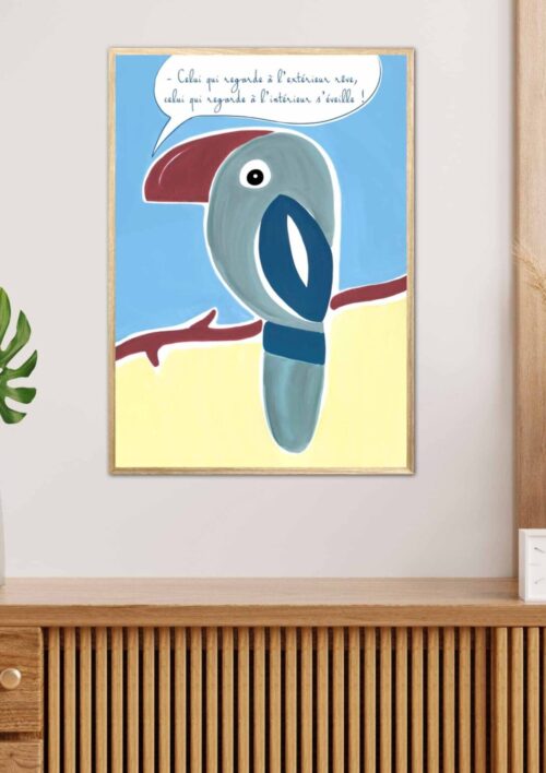 Tableau toucan citation du "Dr Jung" DENADDA Affiche toucan dans un cadre, dessin d'un toucan avec une citation de Carl Gustav Jung , poster, décoration intérieur, tableau d'une illustration minimaliste de DENADDA.