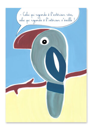 Affiche toucan, dessin d'un toucan avec une citation de Carl Gustav Jung, une illustration minimaliste de DENADDA