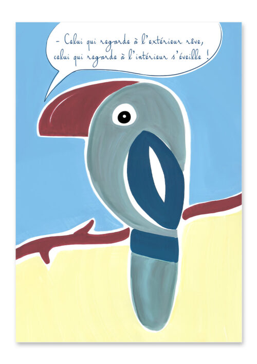 Affiche toucan, dessin d'un toucan avec une citation de Carl Gustav Jung, une illustration minimaliste de DENADDA