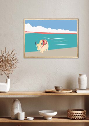 Tableau décoration intérieur, affiche nature d'un Yack au Tibet. Première illustration de Denadda.