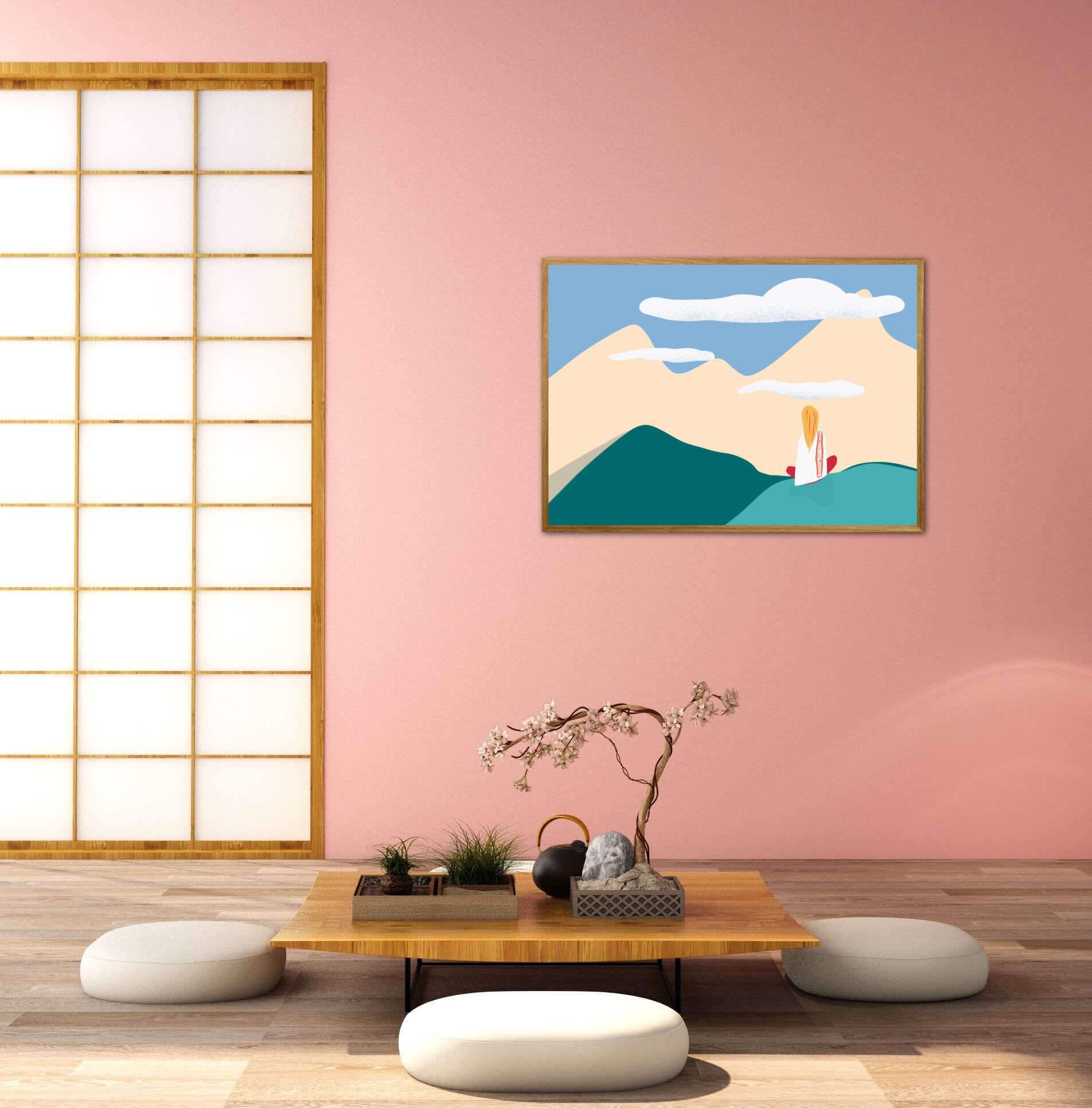 Tableau décoration intérieur, affiche zen contemplation au sommet. DENADDA.