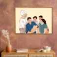 Dessin personnalisé de 5 personnes et 1 bébé pour une naissance. Denadda