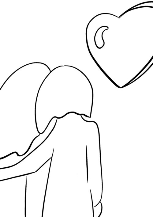 Livre de coloriage - Au sommet Coloriage couple amoureux avec un coeur extrait du livre de coloriage Au sommet de DENADDA