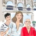 Dessin famille personnalisé 3 personnes devant le restaurant Campari à Milan composé à partir de plusieurs photos. DENADDA