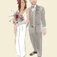 Dessin personnalisé pour un mariage. 2 mariés sur un fond crème uni. Dessiné par DENADDA.