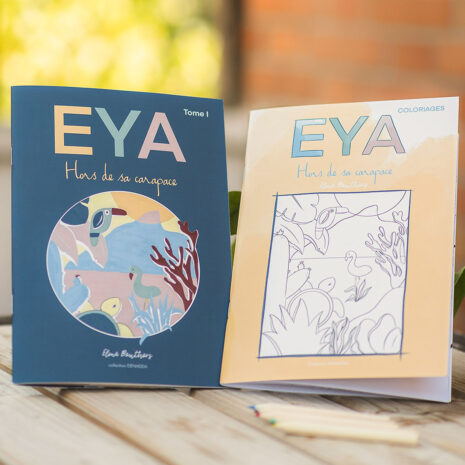 Coffret Duo EYA. Livre et son livret de coloriage. Histoire pour enfant avec une petite tortue de mer. Collection DENADDA