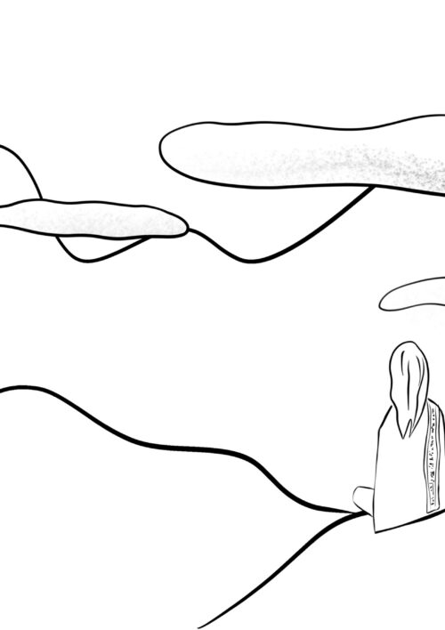 Livre de coloriage - Au sommet coloriage montagne petite fille au tibet extrait du livre de coloriage Au sommet de DENADDA.