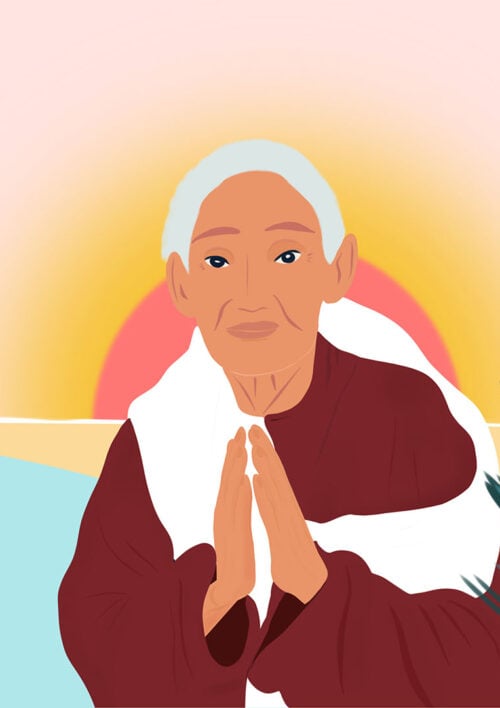 Livre - Marin dans les nuages Conte illustré de Marin dans les nuages avec une grand mère sage au coucher du soleil. Collection DENADDA