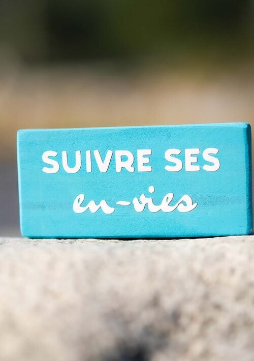 Pancarte bois - Mémo - Suivre ses en-vies Pancarte bois décoration intérieure couleur bleu ciel avec texte suivre ses en-vies. Fait main par DENADDA