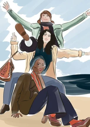 Dessin personnalisé 3 personnes à la plage. Denadda