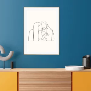 Dessin minimaliste de 2 femmes dans un cadre à partir d'une photo. Du minimalisme avec portrait en tableau dessiné par Denadda.