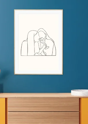 Dessin minimaliste de 2 femmes dans un cadre. Denadda.