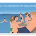 Affiche personnalisée en ligne avec texte, réalisé à partir de plusieurs photos. Cadeau meilleurs amis, souvenir de 7 personnes qui se baignent au Lac Léman. Style illustration dessiné par DENADDA.