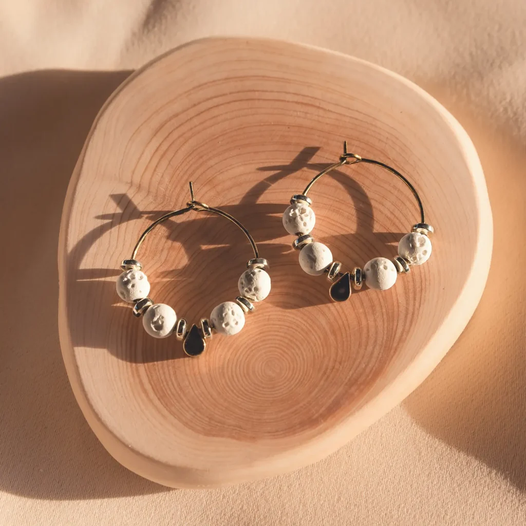 Boucles d'oreilles perles pierre naturelle reconstituée | Pièce unique