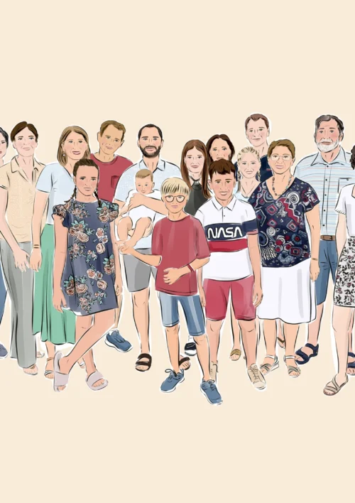 Dessin famille nombreuse personnalisé par DENADDA.