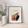 Illustration personnalisée d'une famille de 4 personnes avec texte. Un cadre personnalisé par Denadda.