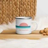 Mug émaillé vintage blanc et son coucher de soleil. DENADDA