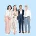 Dessin personnalisé mariage. 4 personnes sur un fond uni bleu dessinés à partir d'une photo. Denadda