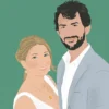 Illustration personnalisée d'un couple à partir d'une photo pour un mariage. Denadda