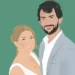 Illustration couple à partir d'une photo, cadeau personnalisé pour un mariage. Illustré par Denadda