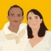 Illustration personnalisée couple sur fond jaune uni. Illustrée par Denadda