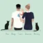 Dessin famille 3 personnes de dos avec prénoms. Un couple, 1 bébé et 2 chats. Un portrait de dos personnalisé à partir de plusieurs photos. DENADDA.