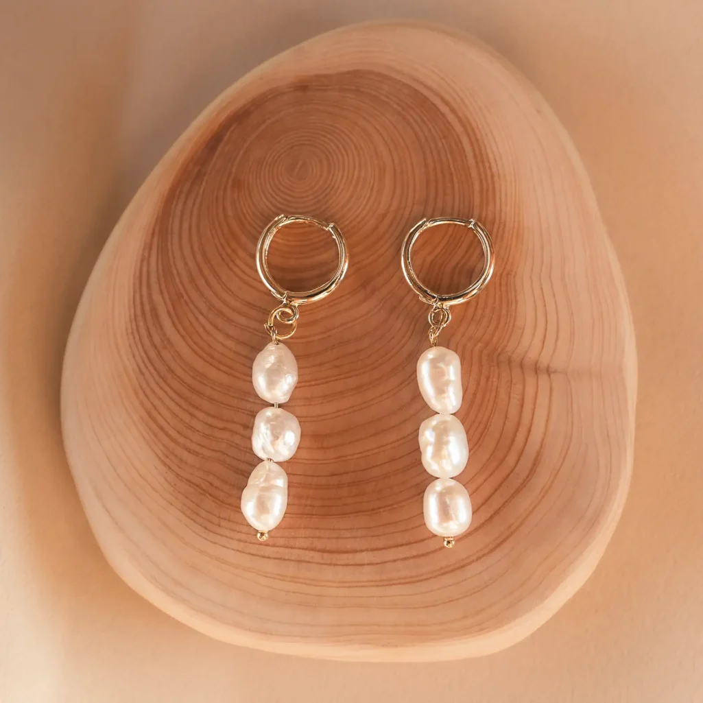 Boucles D'oreilles Dormeuses Perles De Culture D'eau Douce – Argent Sterling – Fait Main #1437