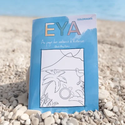 Couverture du livre de coloriages d'Eya au pays des conteurs d'histoires. Collection DENADDA
